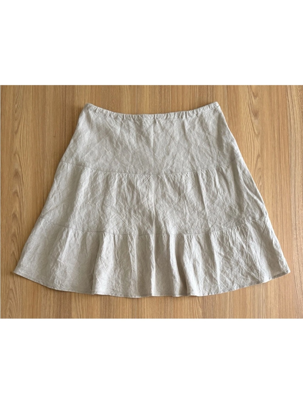 Allen Allen Tiered Linen Skirt XL Beige Drawstring Waist Neutral Prairie Cottage - Picture 2 of 7